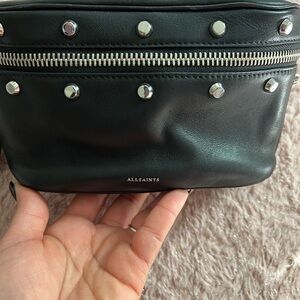 All Saints Black Crossbody Bag with Silver Accents